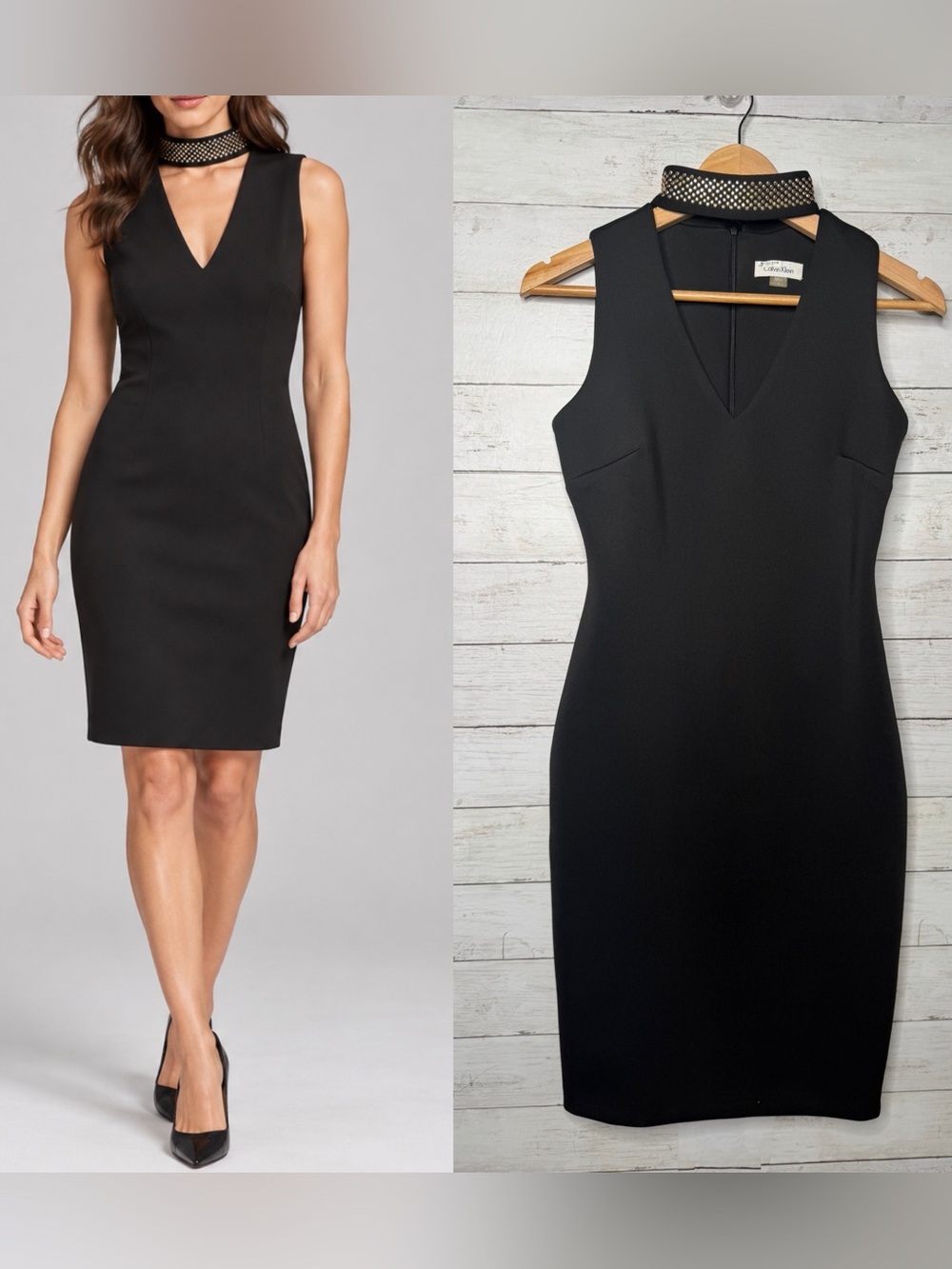 Calvin Klein Black Studded Rhinestone Choker Sheath Dress Size 2